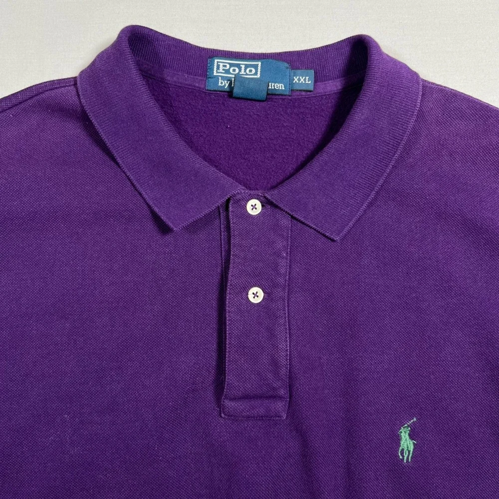 Polo Ralph Lauren Men XXL Purple Fleece Lined Heavyweight Long Sleeve Polo Shirt